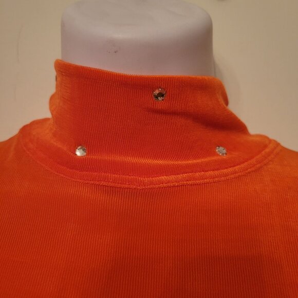 Vintage Isabel Orange Bodysuit Rhinestone M Liquid Knit‎ Stretch Mock Turtleneck - Picture 5 of 7